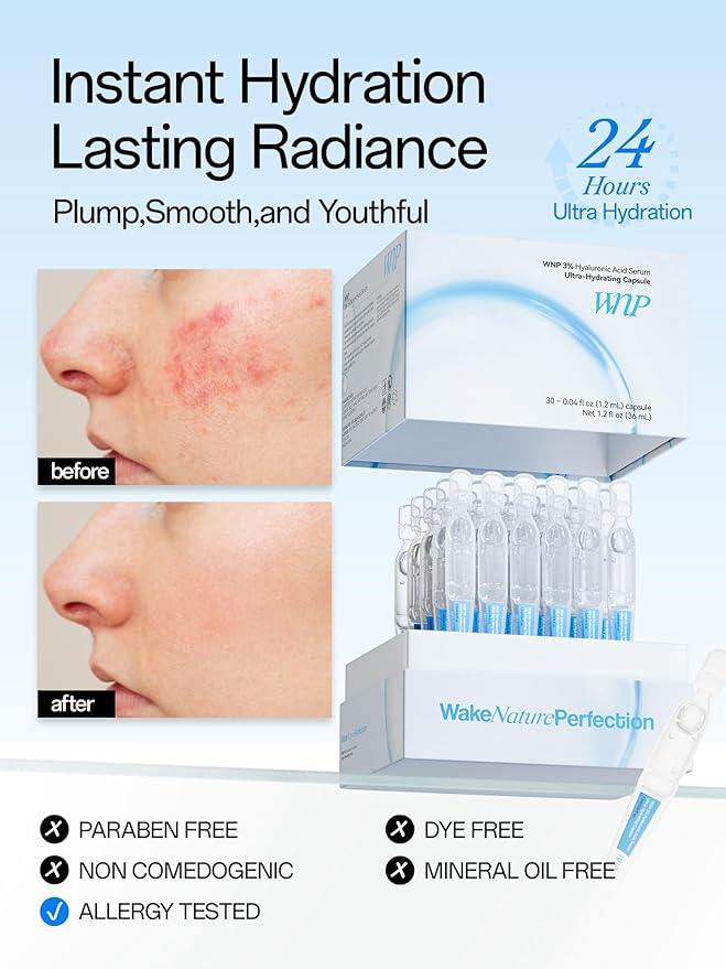WNP 3% 4D Hyaluronic Acid Serum Ultra Hydrating Serum Smoother Skin|Pre-makeup SkinCare|Anti-Aging serum for face Single-Use Vials Skincare for Dry&Sensitive skin(1.2 ml)*30