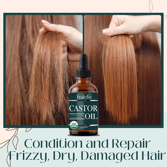 Live Fraiche Organic Castor Oil Lash Serum for Hair Growth, 100% Pure Eyebrow Eyelash Growth Serum, Cold Pressed Hexane Free (2oz Glass Bottle + FILLED Mascara Tube)