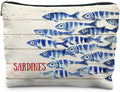 Vintage Sardine Fish Makeup Bag, Ocean Beach Lovers Gifts Cosmetic Bags for Women, Gifts for Fishing Lovers, Retro Nautical Beach Zipper Makeup Pouch