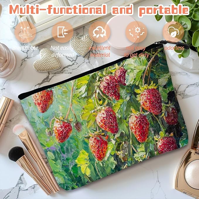 Cosmetic Bags Travel Makeup Toilet Case Waterproof Pouch for Women Girls 6.7X9.45inches - Wild Strawberries on The Plant