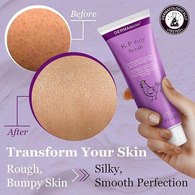 DERMAdoctor KP Duty Body Scrub Dermatologist Formulated Exfoliant for Keratosis Pilaris and Dry, Rough, Bumpy Skin with 10% AHAs + PHAs, 8 fl oz