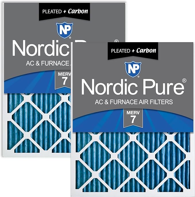Nordic Pure 16x20x1 Pleated Air Filters MERV 7 Plus Carbon 2 Pack by NordicPure