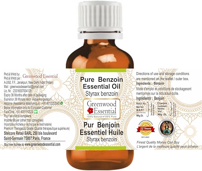 Greenwood Essential Benzoin Essential Oil (Styrax Benzoin) Pure | Viscous Texture | Rich Aroma | Unisex | All Skin Types |Natural Extract Steam Distilled 30ml (1 oz)