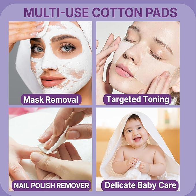 100% Cotton Pads 70PCS, 3x3 Inch Extra Large Triple-Layer Makeup Remover Pads, Soft Lint-Free Cotton Pads for Face Cleansing & Skincare