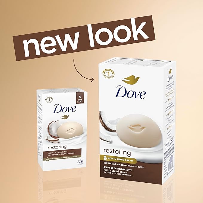Dove Beauty Bar Soap Restoring Coconut & Cocoa Butter, 8 Bars for Restored Skin, Nourishes Skin 3.75 oz