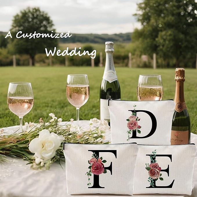 Initial A-Z Personalized Letter Makeup Bag, Monogrammed Bridesmaid Gifts/Presents Cosmetic Bag, Portable Stationery Storage Organizer Pouch, Friendship Love Travel Makeup Bags