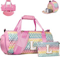 Birthday Gift for Granddaughter, Girls Travel Duffel Bag, Kids Initial Overnight Bags with Shoe Compartment, Personalized Weekender Bag with Makeup Pouch, Trendy Stuff (Letter L)