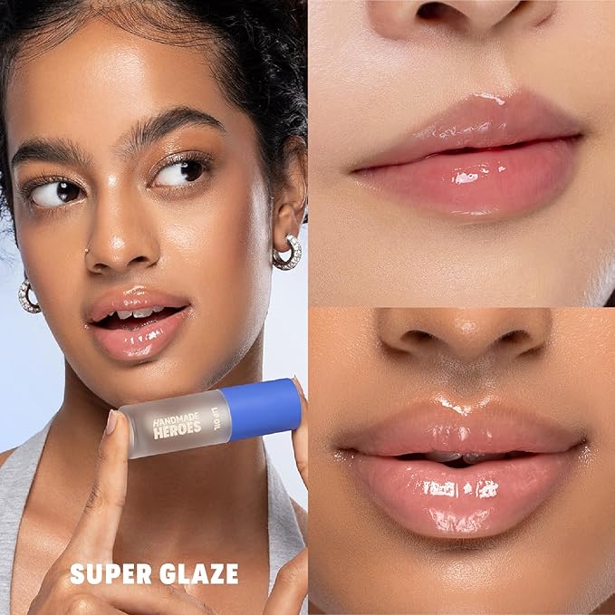 Handmade Heroes 100% Natural Vegan Lip Oil with Squalane Non-Sticky Lip Gloss Moisturizing, Shiny, Nourishing Korean Lip Gloss - Super Glaze (Clear)