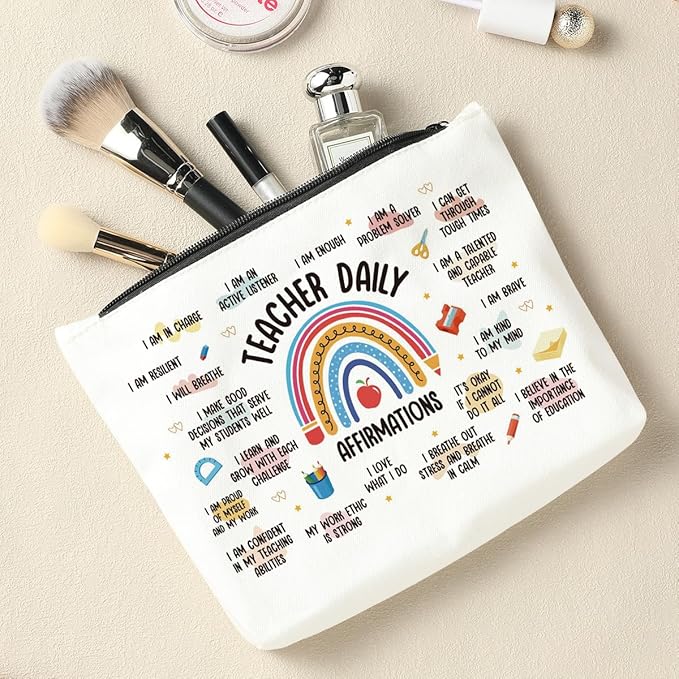 Rainbow Makeup Bag - Teacher & Mentor Gifts, Mental Health & Inspirational Gifts for Women, Positive Affirmations
