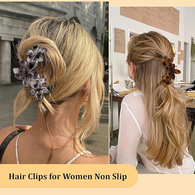 Leopard Print Flower Hair Clips Large Matte Hair Claw for Women Non-Slip Strong Hold Clips for Thick Hair, Hair Accessories