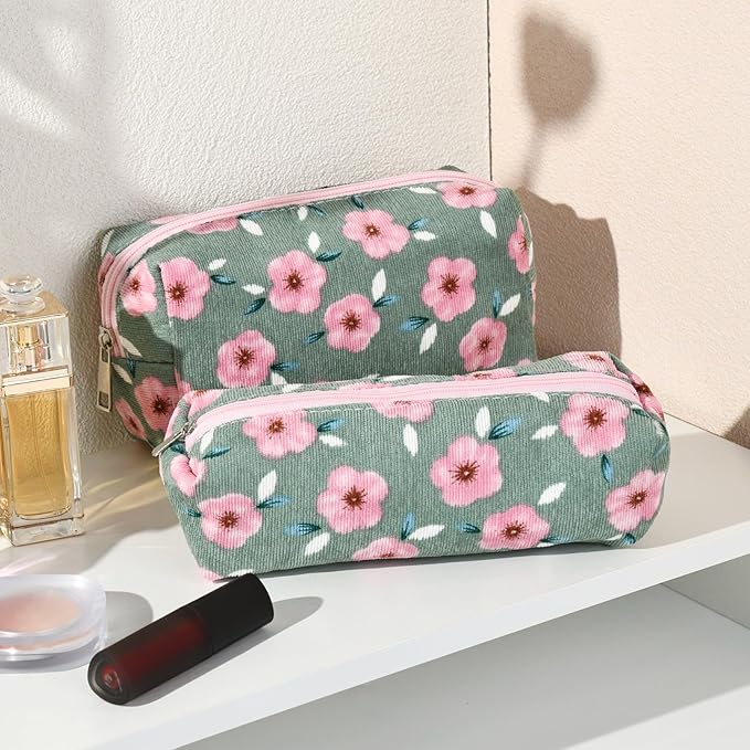 SOIDRAM Floral Cosmetic Bag - Large Capacity Makeup Pouch with Makeup Brushes Storage, Travel Toiletry Bag Organizer