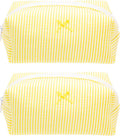 PAZIMIIK 2PCS Cozy Makeup Bag Small Aesthetic Travel Zipper Cosmetic Pouch for Women Make Up Beauty Accessories Brushes, Stripe Yellow