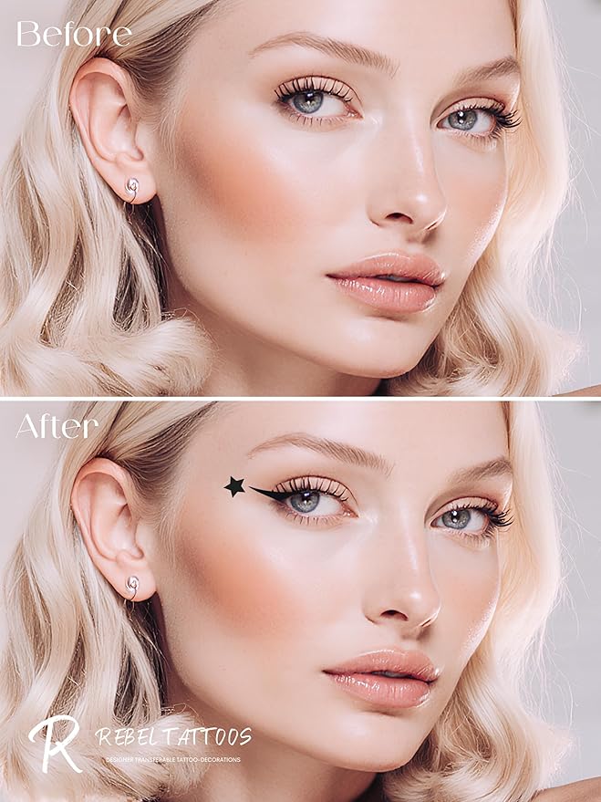 2-in-1 Eyeliner Stamp, Pigmented Intense Black Formula, Smudge-Budge Proof, Sweatproof, 24 Hour Stay Eyeliner Stamp Star Butterfly or Heart (Black Star)