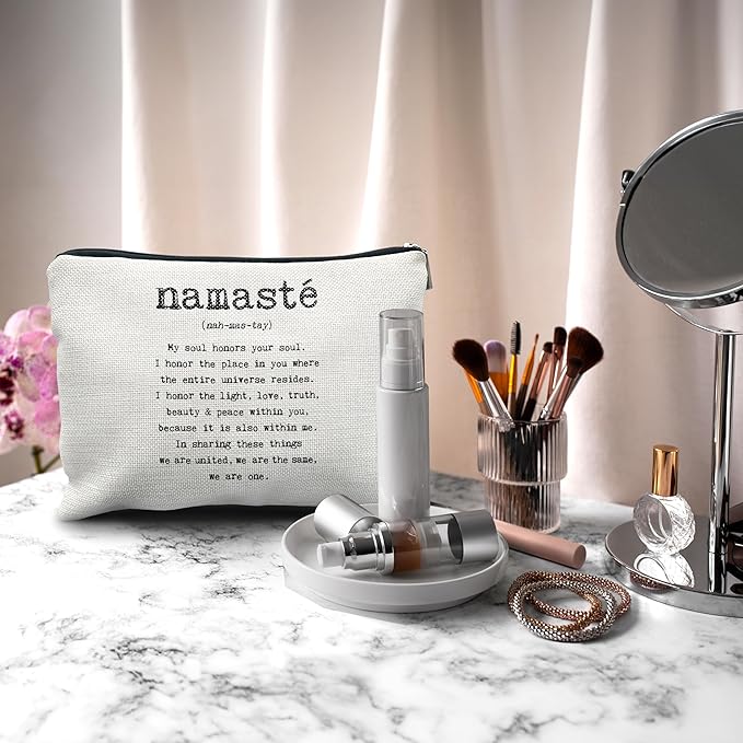 Nogrit yoga gifts for women,yoga gifts for yoga instructor, unique yoga gifts for yoga teacher Yoga Makeup Bag, Namaste Meaning Mindfulness Makeup Travel Toiletry Bag,Gifts for Yoga Lovers