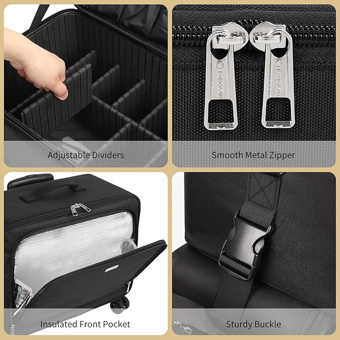 TANTO Rolling Makeup Bag, Makeup Case on Wheels Professional Makeup Artist Bags 2 in 1 Cosmetics Organizer Extra Large Cosmetology Case with 360° Swivel Wheels and Adjustable Dividers