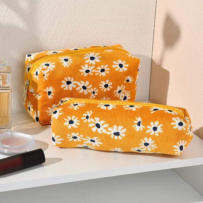 SOIDRAM Makeup Bag Floral Cosmetic Bag Cute Makeup Pouch 1Pcs Large Capacity Makeup Bags and 1Pcs Makeup Brushes Storage Bag Travel Toiletry Bag Organizer
