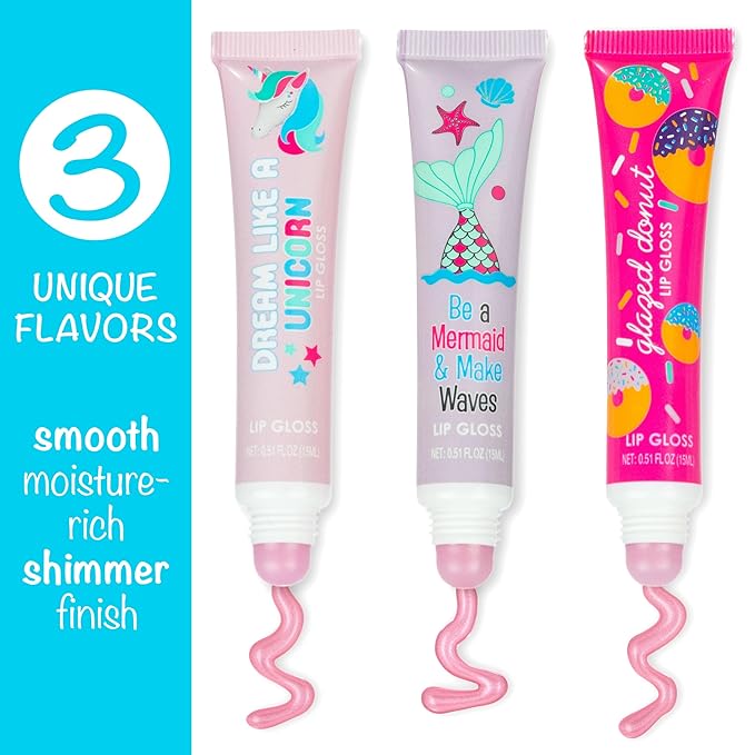 EXPRESSIONS 24pc Lip Gloss Kit - Unicorn Gifts Girls Teens Party Favors Makeup Collection Flavored Fruity Assorted Colors Non Toxic Set
