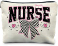 Coquette Black and White Plaid Bow Nurse Makeup Bag, Nurse Gifts for Women Cosmetic Bags, Nurse Week Gifts Makeup Pouch, Nurse Appreciation Gifts Zipper Pouch
