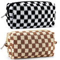 ZLFSRQ 2Pcs Checkered Pencil Case Cute Pencil Pouch for Teens Checkered Makeup Bag Medium Travel Cosmetic Bag Preppy Makeup Pouch for Purse Aesthetic Zipper Toiletry Bags Organizer(Black/Brown)