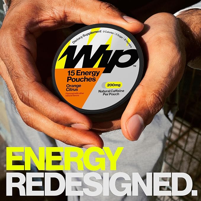 Wip Energy Pouches | 200mg Natural Caffeine | Vitamins and Minerals | Orange Citrus | 15 Pouches Per Can | 3 Cans