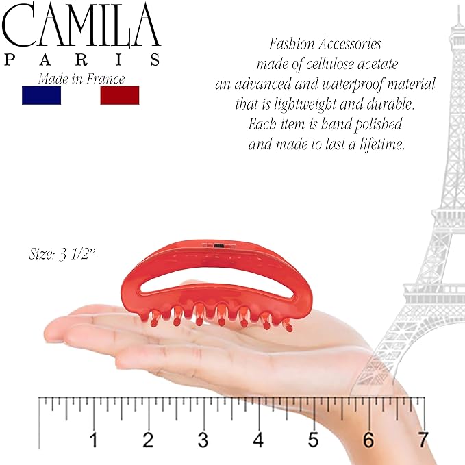 Camila Paris CP2547 French Hair Clip for Women, Red, Girls Hair Claw Clip Jaw Fashion Durable and Styling Hair Accessories for Women, Luxury Ladies Strong Hold No Slip Grip Clamp, Made in France