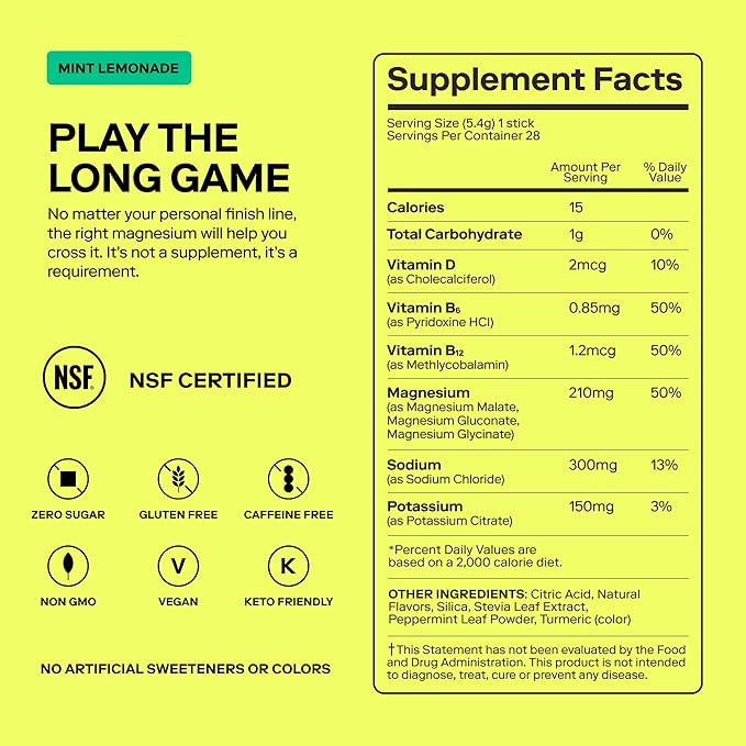 MAGNA Electrolytes Powder Drink Mix for Hydration, Energy & Focus Support with Magnesium L Threonate, Sodium, Potassium, Vitamin D, B6 & B12, Sugar Free, Mint Lemonade Flavor, 28 Servings