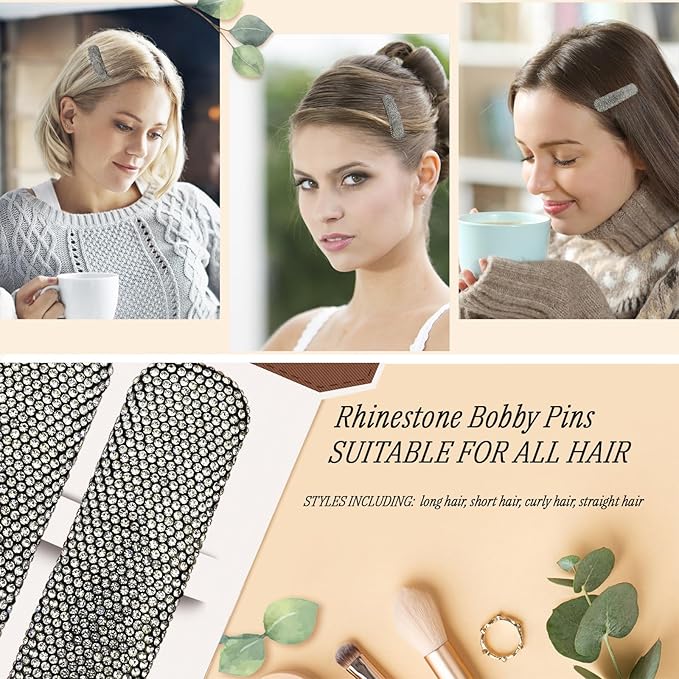 Rhinestone and Crystal Hair Clips 2-Pack, Sparkly Barrettes & Elegant Bling Accessories for Women & Girls(Set17)
