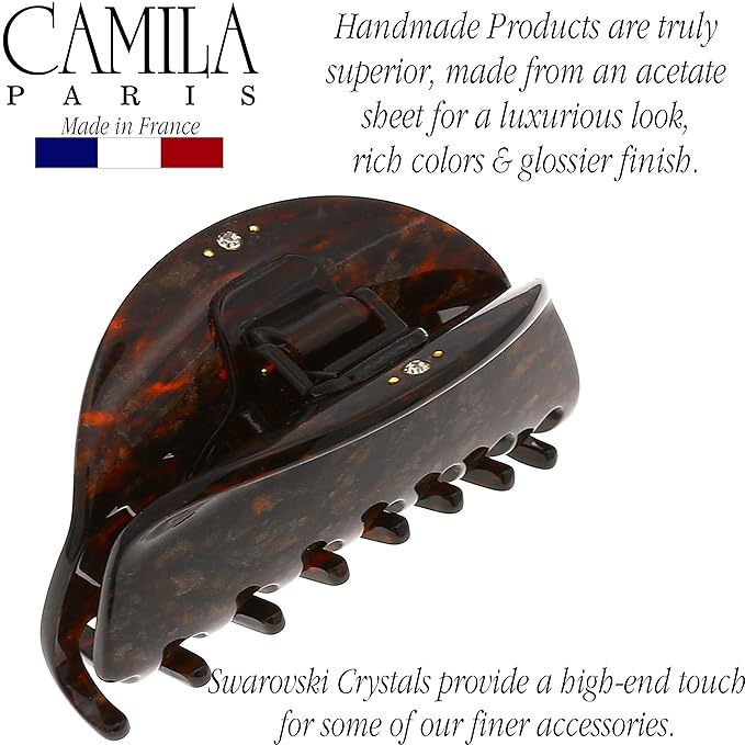 Camila Paris CP2961 French Hair Ponytail Holders Ties, Flower, Handmade, Brown, Strong Hold Grip Hair Clips for Women, No Slip and Durable Styling Girls Hair Accessories, Made in France