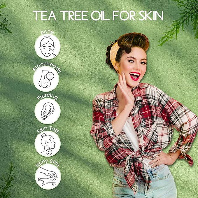 Organic Tea Tree Oil for Skin, Hair, Face, Scalp, Nails, 100% Pure Australian Tea Tree Essential Oil for Room Linen Spray, Diffuser -1 Oz