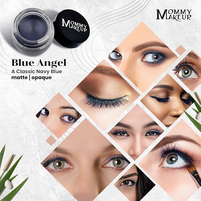 Mommy Makeup Waterproof Stay Put Gel Eyeliner Pot with Micropigments - Smudge-Proof, Long Lasting, Highly Pigmented Cream Eye Liner, 0.14 oz (Blue Angel)