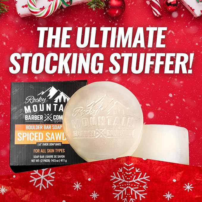 Men’s All-in-One Shampoo & Body Soap Bars – Extra Thick 1.6” Glycerin Hair & Body Soap Bars - 2 Soaps - Spiced Sawdust Scent - with Coconut Oil, Oat Protein & Cedarwood Oil - Made in USA - 14.5 oz
