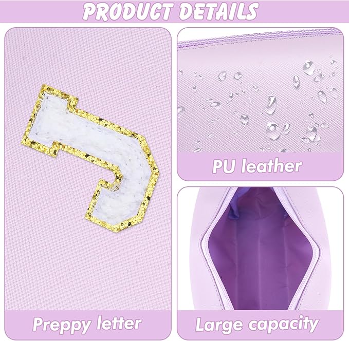Gifts for Girls Initial Makeup Bag Personalized Cosmetic Bag with Zipper Cute Travel Toiletry Bag Waterproof PU Preppy Makeup Pouch Birthday Gift for Teen Girls Women(Purple J)