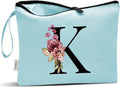 Vavabox A-Z Personalized Makeup Bag, Birthday Gifts for Women Mom, Gifts for Best Friend, Bride Bridesmaid Cosmetic bag (K, Green)