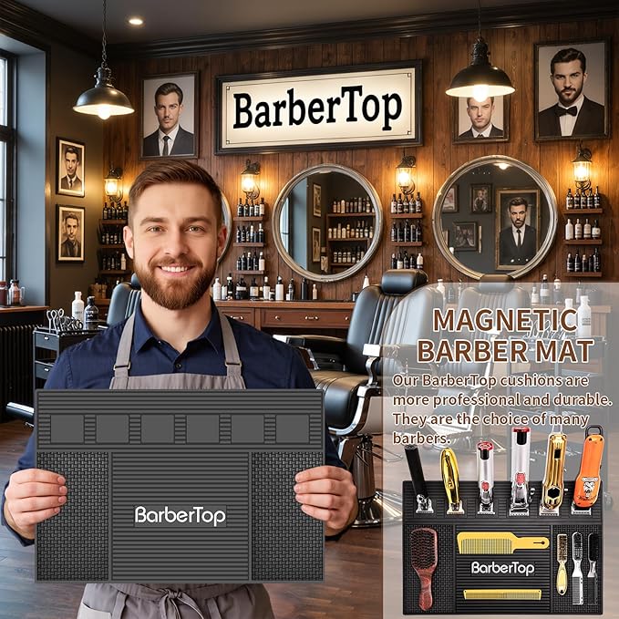 Magnetic Mat 19x12.5 Inch 6 Slots Barber Tray Hairdressing Electric Clippers Storage Mat Salon Table Tools Nonslip Cushion Heat Resistant Pad for Clippers Scissors Combs for Barbershop Salon, Home