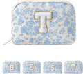 JOVAKIT Conch Alphabet Makeup Bag Cosmetic Bag for Women, Christmas Gifts for Women Girls, Blue Floral Coquette Travel Bag, Zipper Make Up Pouch Organizer Trendy Stuff (Blue Floral T)