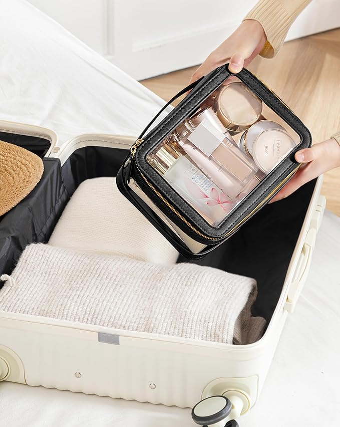Large Clear Makeup Bag for Women, Portable Travel Makeup Bag Organizer Waterproof Toiletry Bag Cute Makeup Bags Cosmetic Bag Makeup Pouch, Black