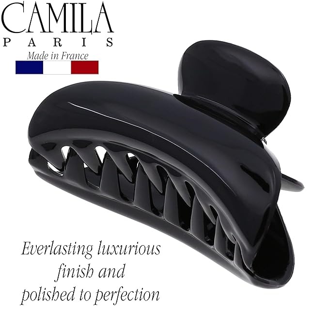 Camila Paris MP2 French Hair Clip for Women, Girls Hair Claw Jaw. Black, Fashion Durable and Styling Hair Accessories for Women, No Spring Grip Link System, Strong Hold No Slip, Made in France