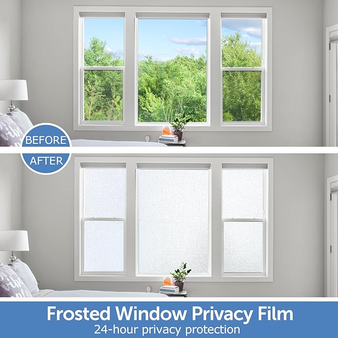 HIDBEA Frosted Window Privacy Film - Non Adhesive Static Cling Glass Stickers Sun UV Blocking Heat Control Door Covering Decals for Home Office, 23.6 x 78.7 Inch