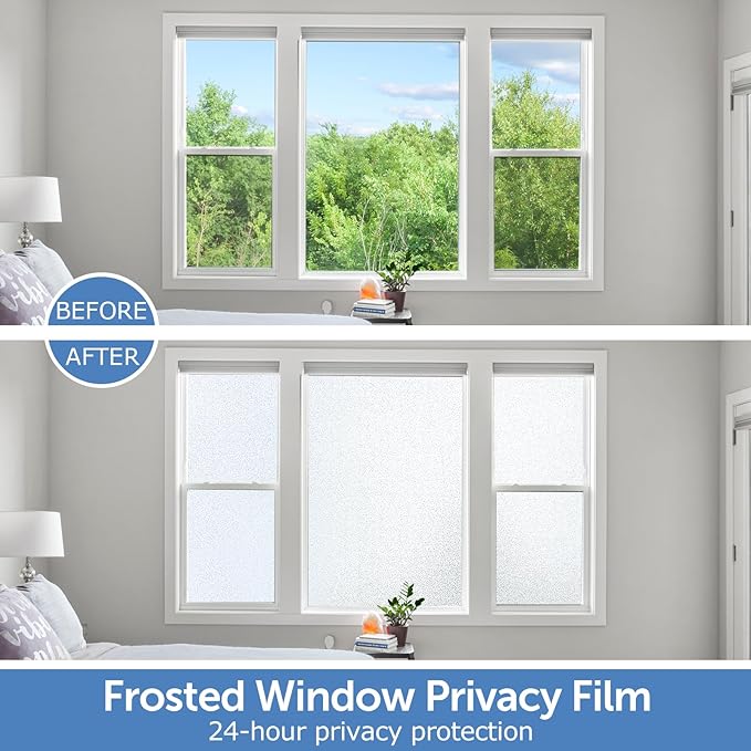 HIDBEA Frosted Window Privacy Film - Non Adhesive Static Cling Glass Stickers Sun UV Blocking Heat Control Door Covering Decals for Home Office, 17.5 x 78.7 Inch