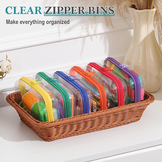 Sanwuta 6 Pcs Clear Hard Zipper Case Hard Plastic Zipper Pouches Makeup Bag Pencil Pouches Transparent Cases for Snacks Plastic Storage Organizer Box for Travel