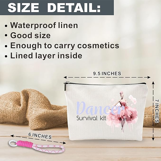 Funny Make Up Bag For Woman, Cosmetic Bag With Hand Strap - Dancer Survival Kit - Lined Toiletry Bag - Watercolor Pouch, Girl Organizer With Zipper, Women Essentials & Accessories - B07