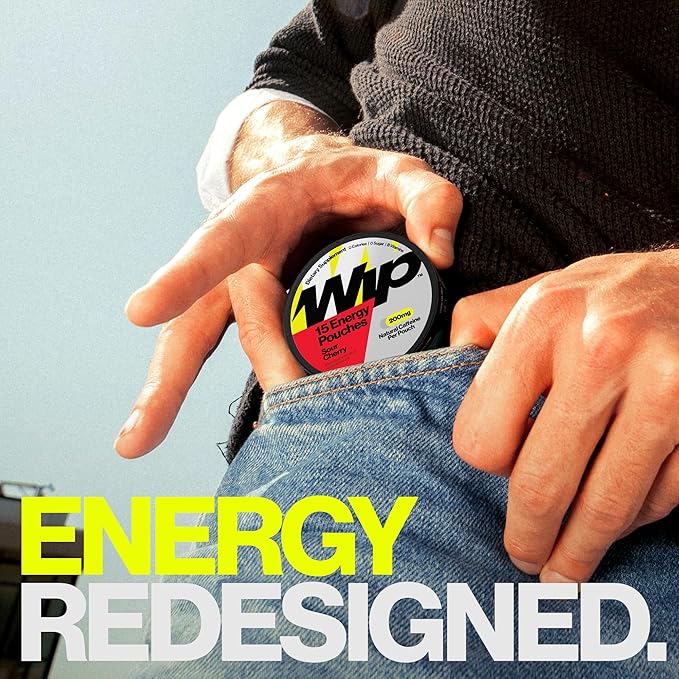 Wip Energy Pouches | 200mg Natural Caffeine | Vitamins and Minerals | Sour Cherry | 15 Pouches Per Can | 1 Can