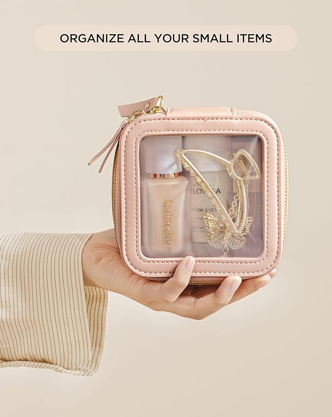 HBlife Small Makeup Bag for Purse Cute Mini Makeup Bag Cosmetic Bag Women Travel Clear Makeup Pouch Case Organizer Leather Make Up Toiletry Bag Transparent Storage Bag(Pink)