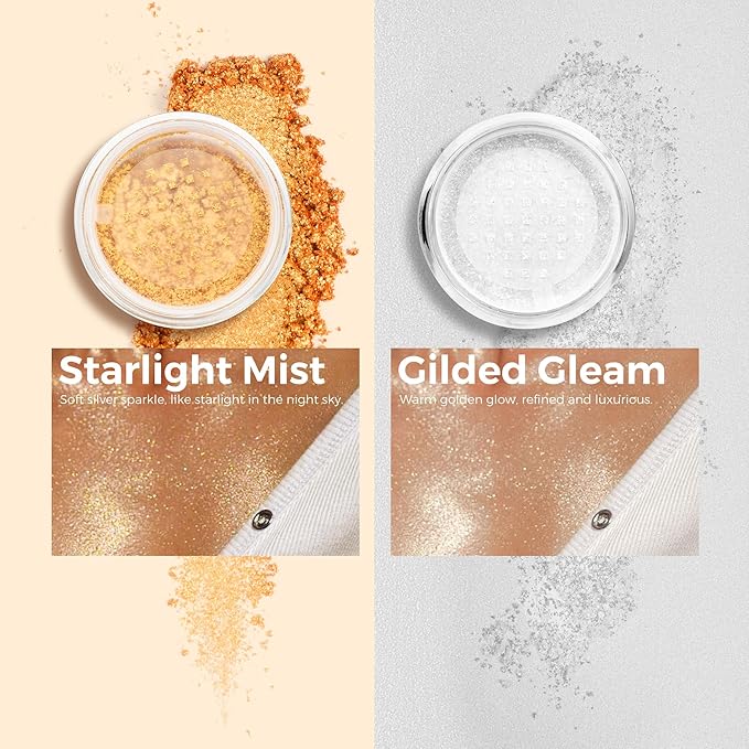 BEPHOLAN Highlighter Powder,High Gloss Glitter,Sparkling Powder Makeup for Face and Body - High-Pigment Shimmer Makeup, Long-Lasting & Buildable（Gilded Gleam）