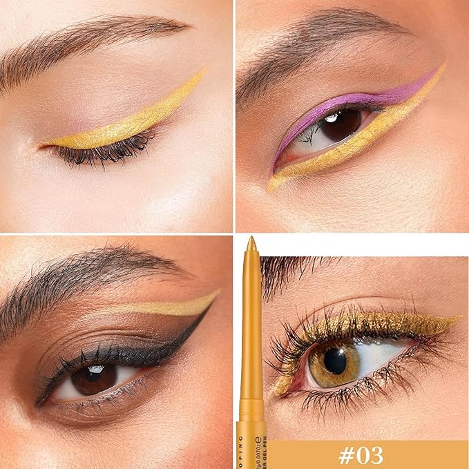Gold Cream Eyeliner Pencil Waterproof Retractable Gold Gel Eyeliner Smudge-proof Hypoallergenic (03#)