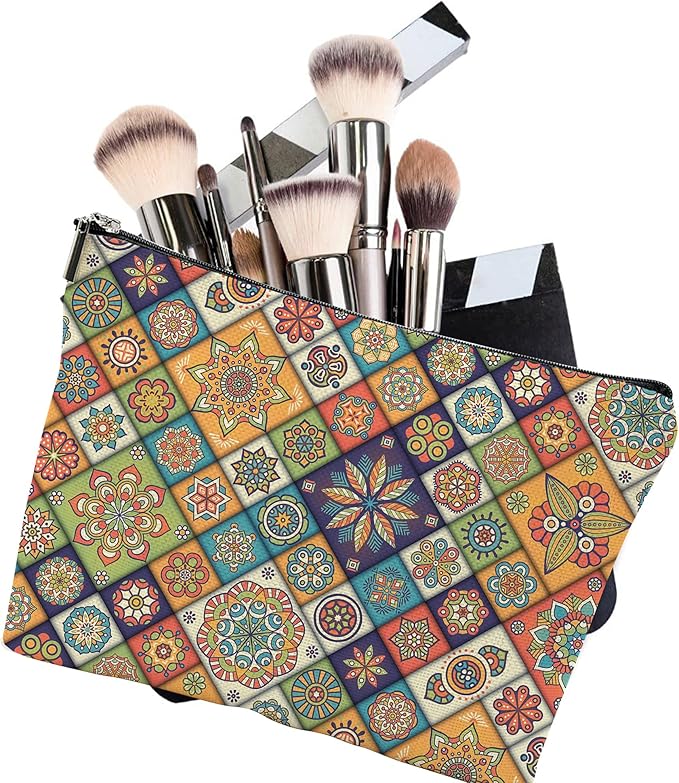 Makeup Bag Oriental Tile Cosmetic Bag Mini Portable Travel Toiletry Bag Organizer Makeup Brushes Aesthetic Accessories Waterproof Storage Bag for Women