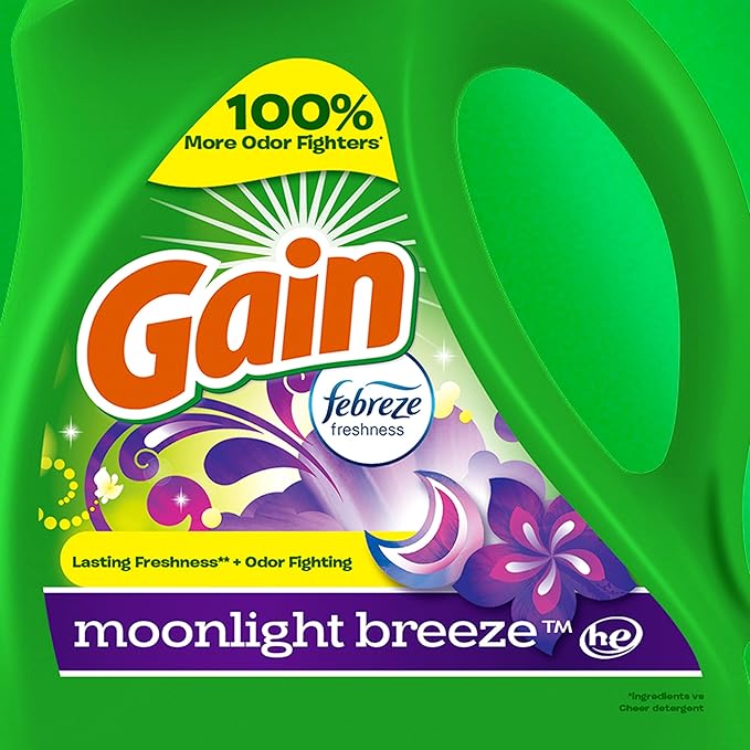 Gain Liquid Laundry Detergent, Moonlight Breeze Scent, 154 fl oz, 107 loads, Freshness + Odor Fighting, High efficiency washing machine iquid cleaning soap