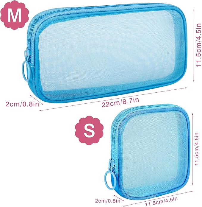 4 Pieces Mini Zipper Nylon Mesh Pouch, Mesh Cosmetic Bags Makeup Bags, Multipurpose Travel Toiletry Bags for Office Supplies and Travel Accessories (Navy Blue, S)