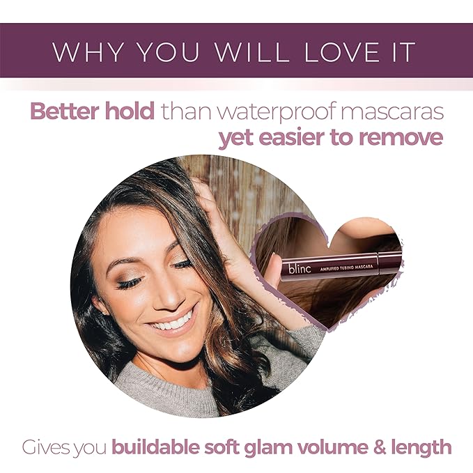 Blinc Amplified Tubing Mascara – Soft-Glam Volume & Definition, Longwear, Smudge & Flake Proof, Natural Bamboo Blend, Sensitive Eyes Safe, Washable