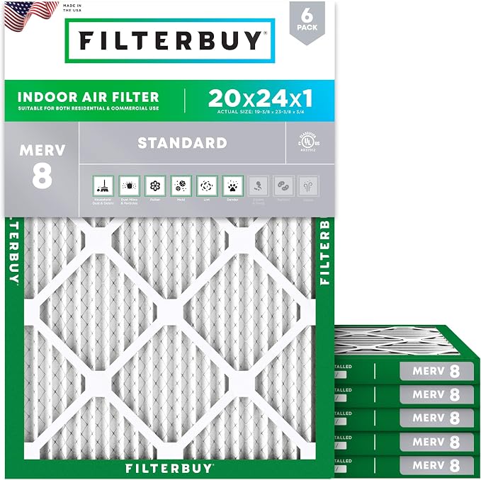 Filterbuy 20x24x1 Air Filter MERV 8 Essential Dust & Allergy Defense, by Filterbuy